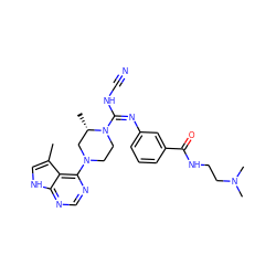 Cc1c[nH]c2ncnc(N3CCN(/C(=N\c4cccc(C(=O)NCCN(C)C)c4)NC#N)[C@@H](C)C3)c12 ZINC000045284623