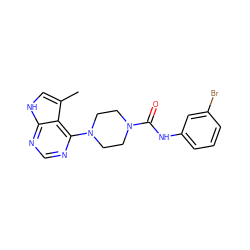 Cc1c[nH]c2ncnc(N3CCN(C(=O)Nc4cccc(Br)c4)CC3)c12 ZINC000045256991