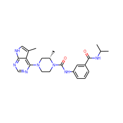 Cc1c[nH]c2ncnc(N3CCN(C(=O)Nc4cccc(C(=O)NC(C)C)c4)[C@@H](C)C3)c12 ZINC000045285438