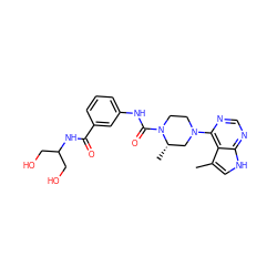 Cc1c[nH]c2ncnc(N3CCN(C(=O)Nc4cccc(C(=O)NC(CO)CO)c4)[C@@H](C)C3)c12 ZINC000045302532