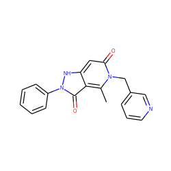 Cc1c2c(=O)n(-c3ccccc3)[nH]c2cc(=O)n1Cc1cccnc1 ZINC000004741476