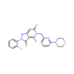 Cc1c2c(=O)n(-c3ccccc3Cl)[nH]c2cc(=O)n1Cc1cccc(N2CCOCC2)n1 ZINC000064448510