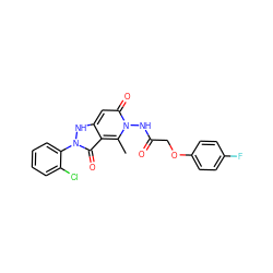 Cc1c2c(=O)n(-c3ccccc3Cl)[nH]c2cc(=O)n1NC(=O)COc1ccc(F)cc1 ZINC000064448777