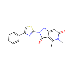 Cc1c2c(=O)n(-c3nc(-c4ccccc4)cs3)[nH]c2cc(=O)n1C ZINC000064436717