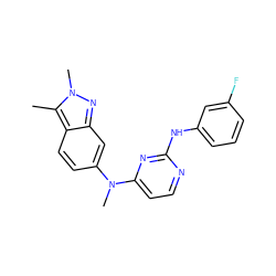 Cc1c2ccc(N(C)c3ccnc(Nc4cccc(F)c4)n3)cc2nn1C ZINC000103261662