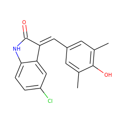 Cc1cc(/C=C2/C(=O)Nc3ccc(Cl)cc32)cc(C)c1O ZINC000003295043