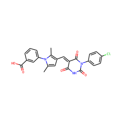 Cc1cc(/C=C2\C(=O)NC(=O)N(c3ccc(Cl)cc3)C2=O)c(C)n1-c1cccc(C(=O)O)c1 ZINC000008742515