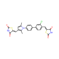 Cc1cc(/C=C2\SC(=O)NC2=O)c(C)n1-c1ccc(-c2ccc(/C=C3\SC(=O)NC3=O)c(Cl)c2)cc1 ZINC001772630748