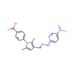 Cc1cc(/C=N/Nc2ccc([N+](=O)[O-])cn2)c(C)n1-c1ccc(C(=O)O)cc1 ZINC000004819725