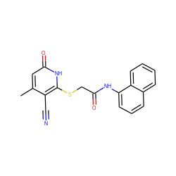 Cc1cc(=O)[nH]c(SCC(=O)Nc2cccc3ccccc23)c1C#N ZINC000008685963