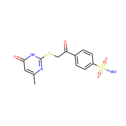 Cc1cc(=O)[nH]c(SCC(=O)c2ccc(S(N)(=O)=O)cc2)n1 ZINC000084614731