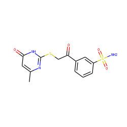 Cc1cc(=O)[nH]c(SCC(=O)c2cccc(S(N)(=O)=O)c2)n1 ZINC000096940232