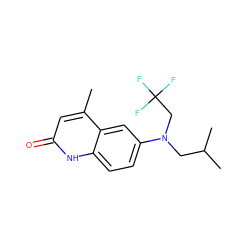 Cc1cc(=O)[nH]c2ccc(N(CC(C)C)CC(F)(F)F)cc12 ZINC000014968544