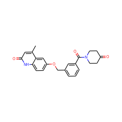 Cc1cc(=O)[nH]c2ccc(OCc3cccc(C(=O)N4CCC(=O)CC4)c3)cc12 ZINC000045338774