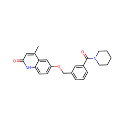 Cc1cc(=O)[nH]c2ccc(OCc3cccc(C(=O)N4CCCCC4)c3)cc12 ZINC000045337788