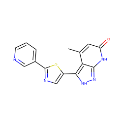 Cc1cc(=O)[nH]c2n[nH]c(-c3cnc(-c4cccnc4)s3)c12 ZINC000653699950