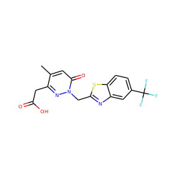 Cc1cc(=O)n(Cc2nc3cc(C(F)(F)F)ccc3s2)nc1CC(=O)O ZINC000003783056