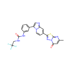 Cc1cc(=O)n2nc(-c3ccn4c(-c5cccc(NC(=O)NCC(F)(F)F)c5)cnc4c3)sc2n1 ZINC000147311858