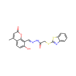 Cc1cc(=O)oc2c(/C=N/NC(=O)CSc3nc4ccccc4s3)c(O)ccc12 ZINC000003150619