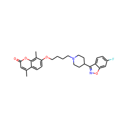 Cc1cc(=O)oc2c(C)c(OCCCCN3CCC(c4noc5cc(F)ccc45)CC3)ccc12 ZINC000096270831