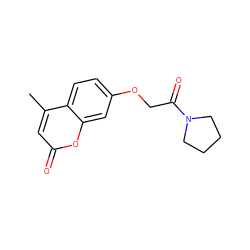 Cc1cc(=O)oc2cc(OCC(=O)N3CCCC3)ccc12 ZINC000003257939