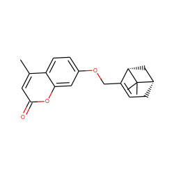 Cc1cc(=O)oc2cc(OCC3=CC[C@H]4C[C@@H]3C4(C)C)ccc12 ZINC001772596292