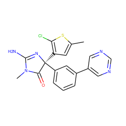 Cc1cc([C@@]2(c3cccc(-c4cncnc4)c3)N=C(N)N(C)C2=O)c(Cl)s1 ZINC000072183504