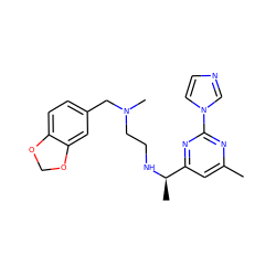 Cc1cc([C@@H](C)NCCN(C)Cc2ccc3c(c2)OCO3)nc(-n2ccnc2)n1 ZINC000073195853