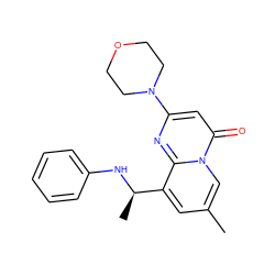 Cc1cc([C@@H](C)Nc2ccccc2)c2nc(N3CCOCC3)cc(=O)n2c1 ZINC000019862652