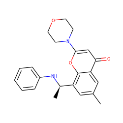 Cc1cc([C@@H](C)Nc2ccccc2)c2oc(N3CCOCC3)cc(=O)c2c1 ZINC000101517108