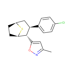 Cc1cc([C@@H]2[C@H]3CC[C@@H](C[C@H]2c2ccc(Cl)cc2)S3)on1 ZINC000066105103