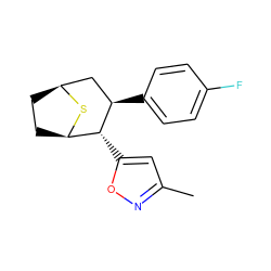 Cc1cc([C@@H]2[C@H]3CC[C@@H](C[C@H]2c2ccc(F)cc2)S3)on1 ZINC000066262310