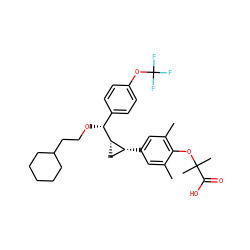 Cc1cc([C@@H]2C[C@@H]2[C@H](OCCC2CCCCC2)c2ccc(OC(F)(F)F)cc2)cc(C)c1OC(C)(C)C(=O)O ZINC000103229918