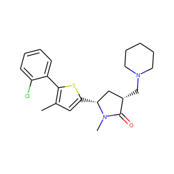 Cc1cc([C@@H]2C[C@H](CN3CCCCC3)C(=O)N2C)sc1-c1ccccc1Cl ZINC000040861763