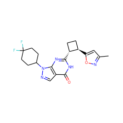 Cc1cc([C@@H]2CC[C@H]2c2nc3c(cnn3C3CCC(F)(F)CC3)c(=O)[nH]2)on1 ZINC000145064555