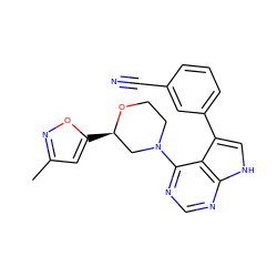 Cc1cc([C@@H]2CN(c3ncnc4[nH]cc(-c5cccc(C#N)c5)c34)CCO2)on1 ZINC000216472536