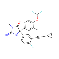 Cc1cc([C@]2(c3ccc(F)c(C#CC4CC4)c3)NC(=N)N(C)C2=O)ccc1OC(F)F ZINC000064528014