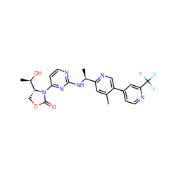 Cc1cc([C@H](C)Nc2nccc(N3C(=O)OC[C@@H]3[C@@H](C)O)n2)ncc1-c1ccnc(C(F)(F)F)c1 ZINC000218141407