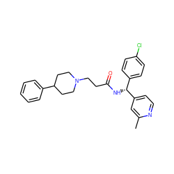 Cc1cc([C@H](NC(=O)CCN2CCC(c3ccccc3)CC2)c2ccc(Cl)cc2)ccn1 ZINC000073163728