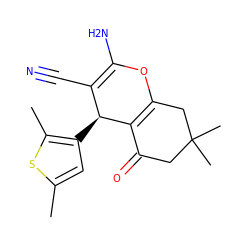 Cc1cc([C@H]2C(C#N)=C(N)OC3=C2C(=O)CC(C)(C)C3)c(C)s1 ZINC000000618607