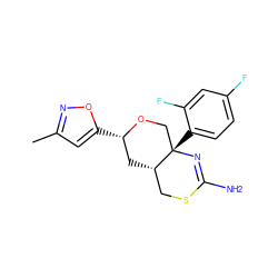 Cc1cc([C@H]2C[C@H]3CSC(N)=N[C@@]3(c3ccc(F)cc3F)CO2)on1 ZINC000146168088