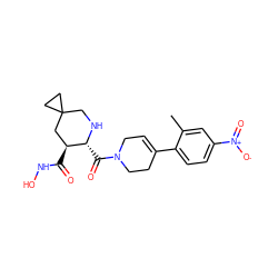 Cc1cc([N+](=O)[O-])ccc1C1=CCN(C(=O)[C@H]2NCC3(CC3)C[C@@H]2C(=O)NO)CC1 ZINC000035246446