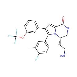 Cc1cc(-c2c(-c3cccc(OC(F)(F)F)c3)cc3n2[C@@H](CCN)CNC3=O)ccc1F ZINC000207234597