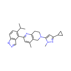 Cc1cc(-c2c(C(C)C)ccc3[nH]ncc23)nc2c1CN(c1cc(C3CC3)nn1C)CC2 ZINC000146948394
