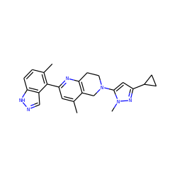 Cc1cc(-c2c(C)ccc3[nH]ncc23)nc2c1CN(c1cc(C3CC3)nn1C)CC2 ZINC000146944466