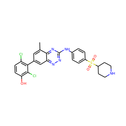 Cc1cc(-c2c(Cl)ccc(O)c2Cl)cc2nnc(Nc3ccc(S(=O)(=O)C4CCNCC4)cc3)nc12 ZINC000096167820