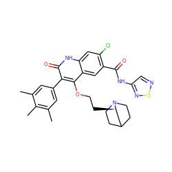 Cc1cc(-c2c(OCC[C@@H]3CC4CCN3CC4)c3cc(C(=O)Nc4cnsn4)c(Cl)cc3[nH]c2=O)cc(C)c1C ZINC000028396579