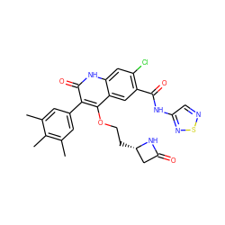 Cc1cc(-c2c(OCC[C@H]3CC(=O)N3)c3cc(C(=O)Nc4cnsn4)c(Cl)cc3[nH]c2=O)cc(C)c1C ZINC000028386721