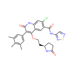 Cc1cc(-c2c(OCC[C@H]3CCC(=O)N3)c3cc(C(=O)Nc4cnsn4)c(Cl)cc3[nH]c2=O)cc(C)c1C ZINC000028374915