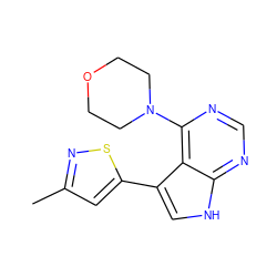 Cc1cc(-c2c[nH]c3ncnc(N4CCOCC4)c23)sn1 ZINC001772629786